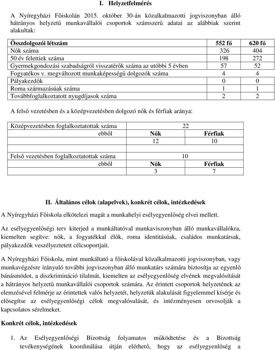 felettiek száma 198 272 Gyermekgondozási szabadságról visszatérők száma az utóbbi 5 évben 57 52 Fogyatékos v.