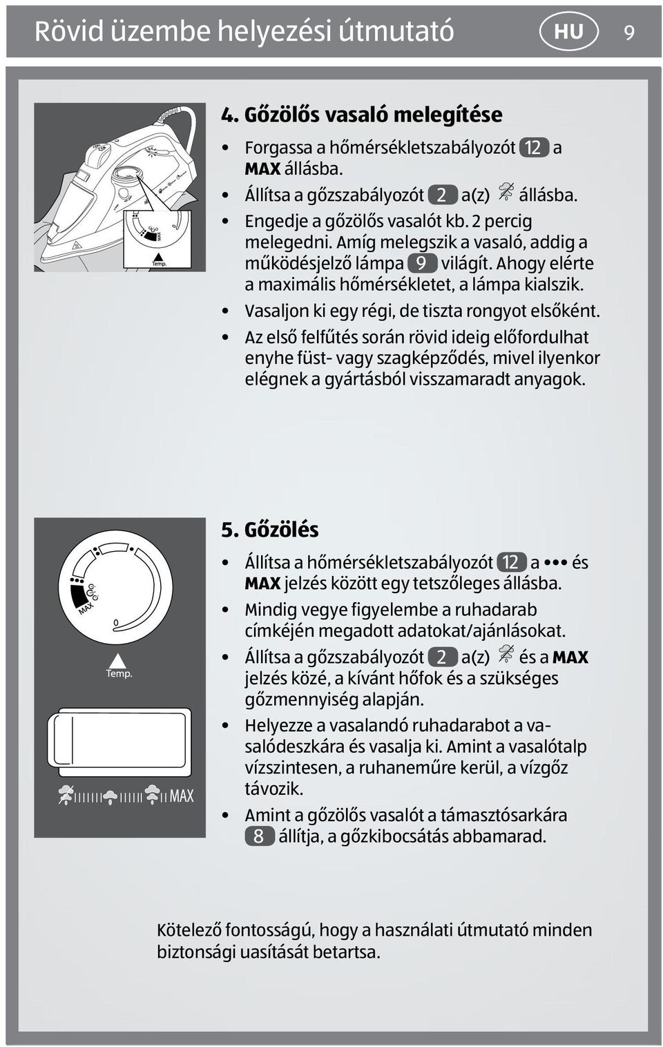 Az első felfűtés során rövid ideig előfordulhat enyhe füst- vagy szagképződés, mivel ilyenkor elégnek a gyártásból visszamaradt anyagok. 5.
