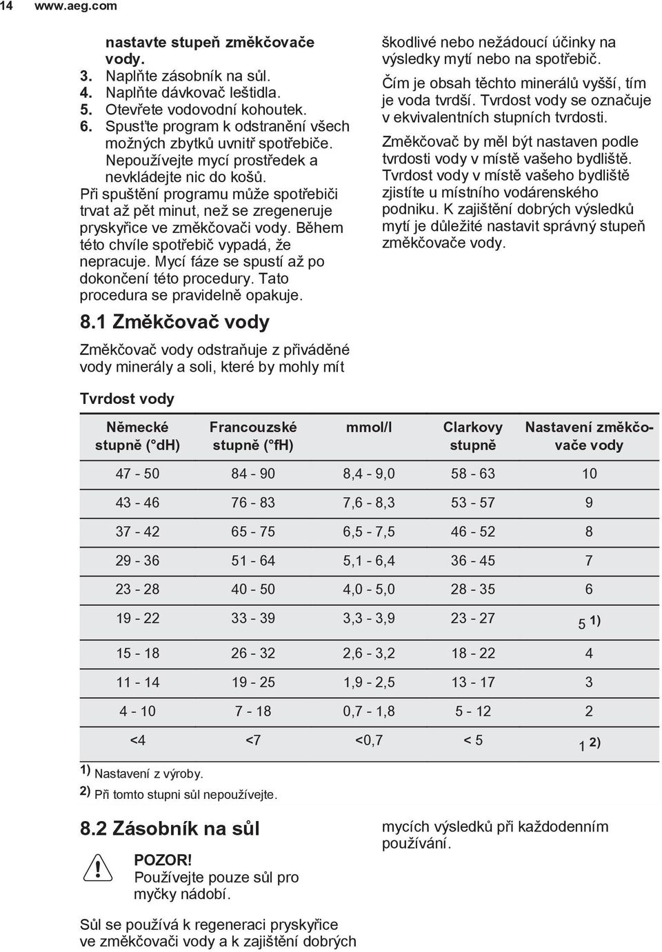 Během této chvíle spotřebič vypadá, že nepracuje. Mycí fáze se spustí až po dokončení této procedury. Tato procedura se pravidelně opakuje. 8.