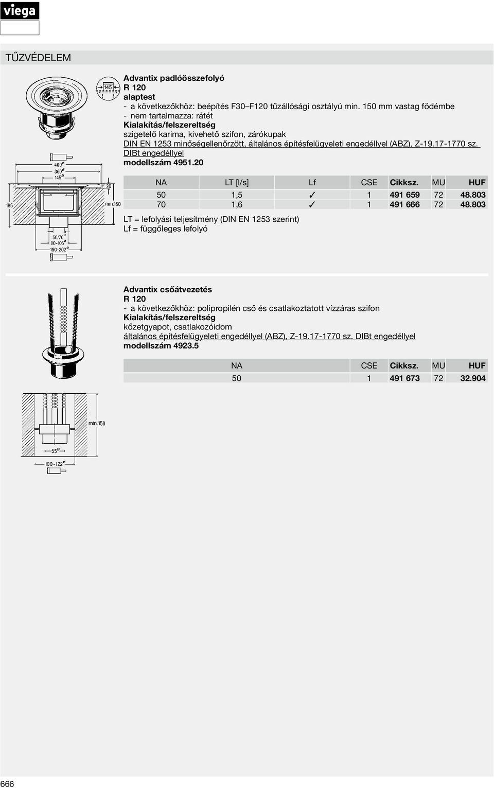 17 1770 sz. DIBt engedéllyel modellszám 4951.20 NA LT [l/s] Lf CSE Cikksz. MU HUF 50 1,5 1 491 659 72 48.803 70 1,6 1 491 666 72 48.