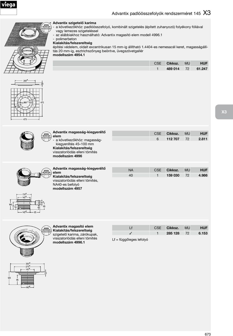 4404-es nemesacél keret, magasságállítás 20 mm-ig, esztrichszőnyeg beöntve, üvegszövetgallér modellszám 4954.1 CSE Cikksz. MU HUF 1 489 014 72 61.