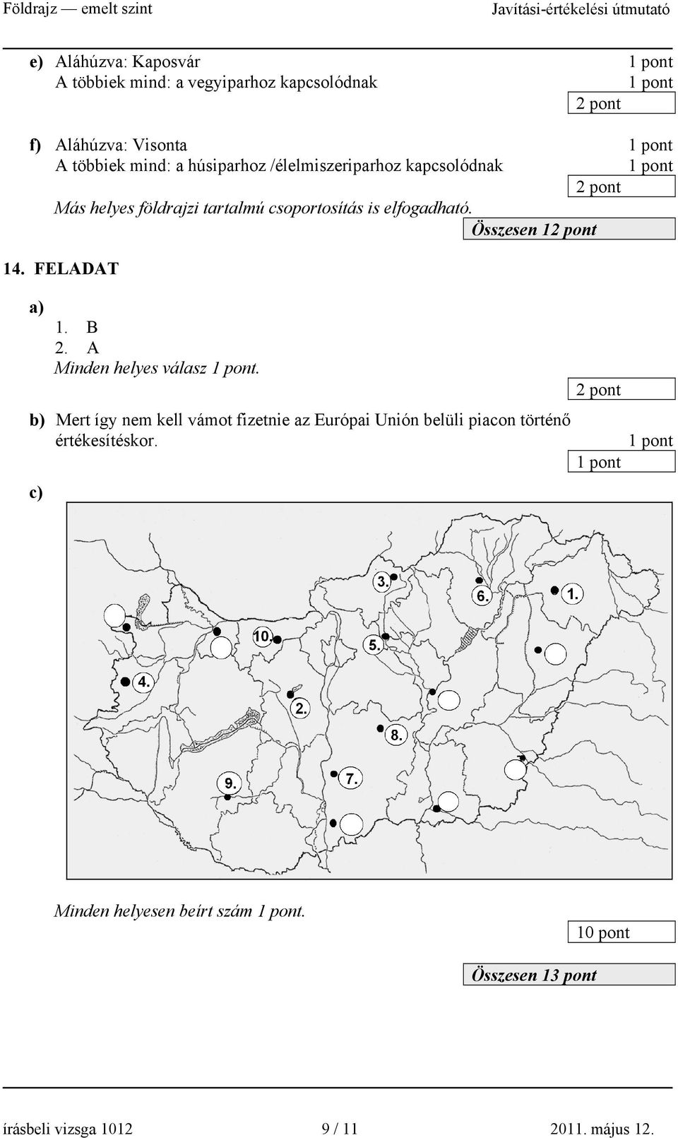 Összesen 1 14. FELADAT 1. B 2. A Minden helyes válasz.