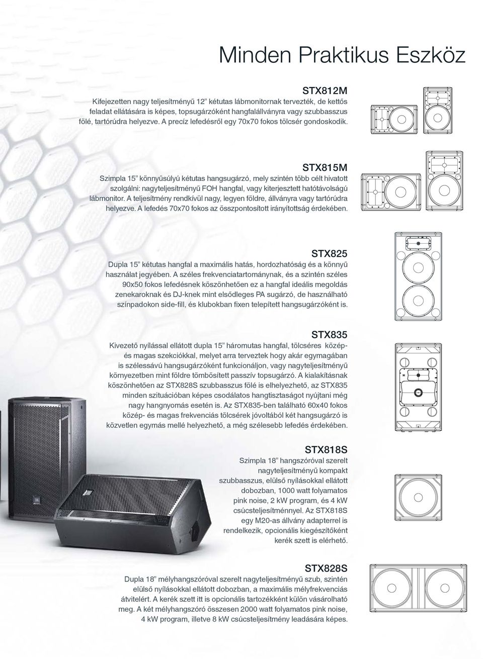 STX815M Szimpla 15 könnyűsúlyú kétutas hangsugárzó, mely szintén több célt hivatott szolgálni: nagyteljesítményű FOH hangfal, vagy kiterjesztett hatótávolságú lábmonitor.