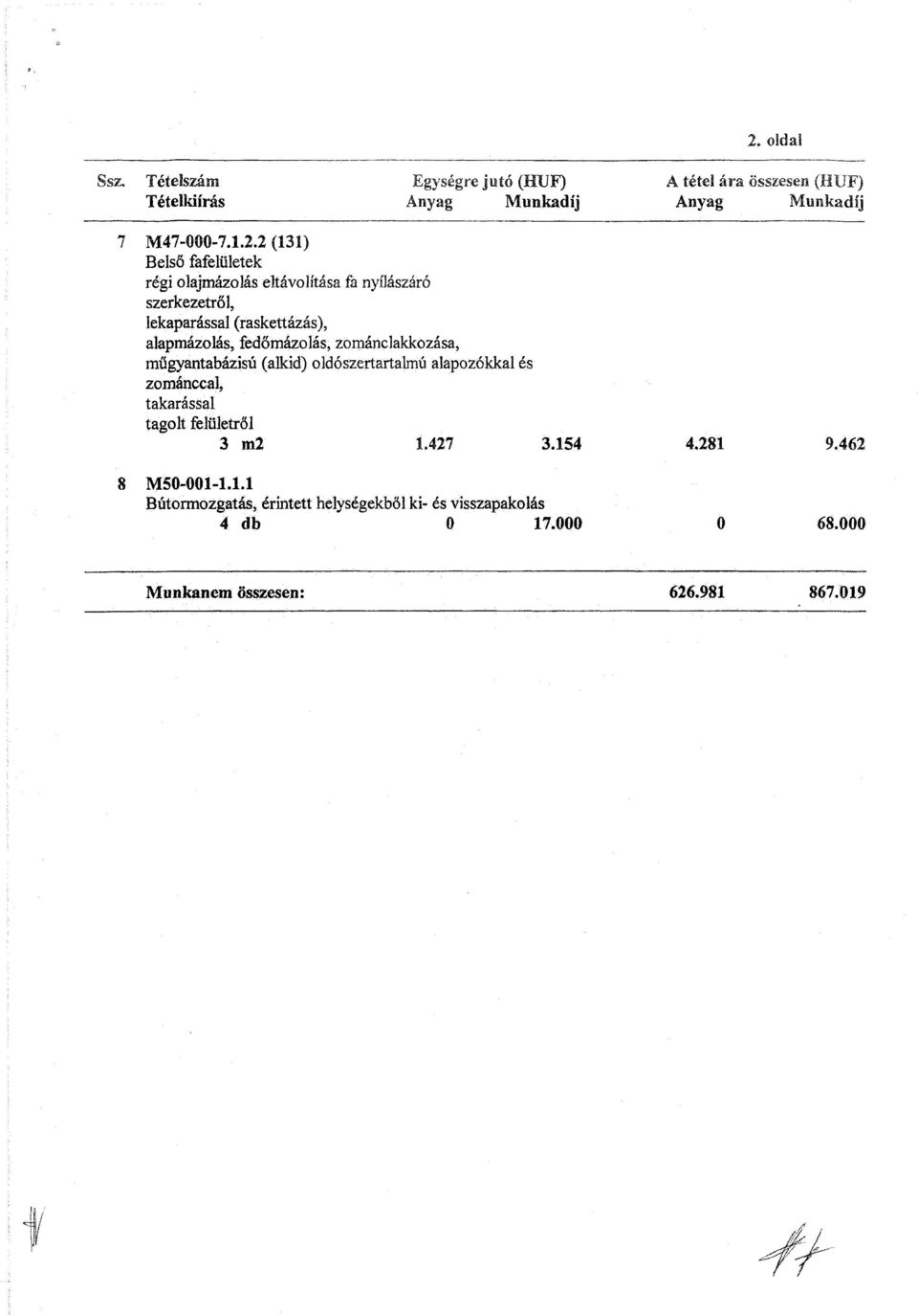 fedőmázolás, zománclakkozása, műgyantabázisű (alkid) oldoszertartalmu alapozókkal és zománccal, takarással tagolt felületről 3 m2 L427