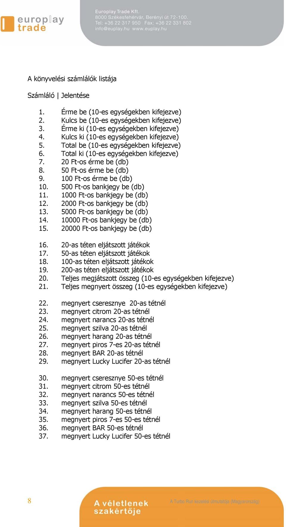 100 Ft-os érme be (db) 10. 500 Ft-os bankjegy be (db) 11. 1000 Ft-os bankjegy be (db) 12. 2000 Ft-os bankjegy be (db) 13. 5000 Ft-os bankjegy be (db) 14. 10000 Ft-os bankjegy be (db) 15.