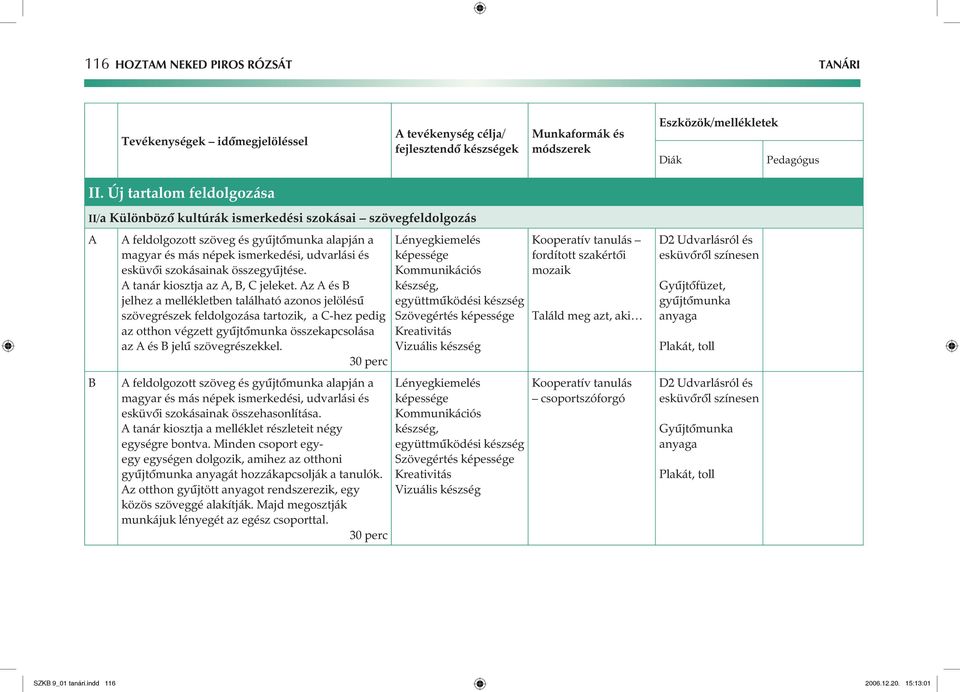 összegyûjtése. tanár kiosztja az,, C jeleket.