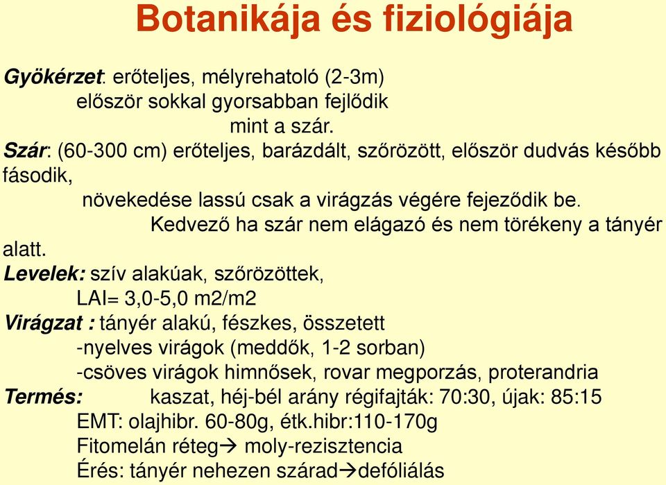 Kedvező ha szár nem elágazó és nem törékeny a tányér alatt.