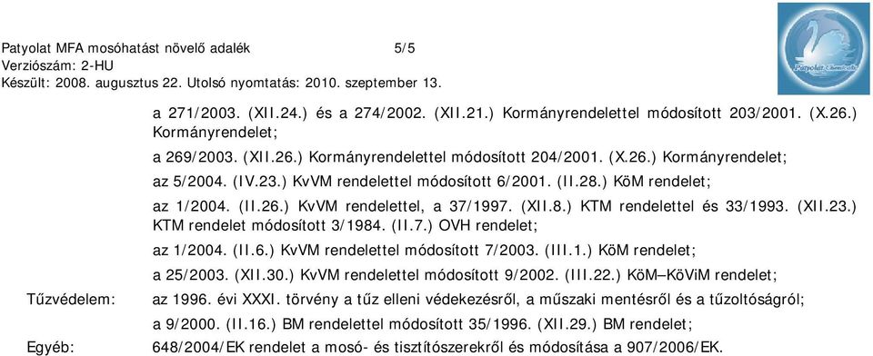 (II.7.) OVH rendelet; az 1/2004. (II.6.) KvVM rendelettel módosított 7/2003. (III.1.) KöM rendelet; a 25/2003. (XII.30.) KvVM rendelettel módosított 9/2002. (III.22.) KöM KöViM rendelet; az 1996.