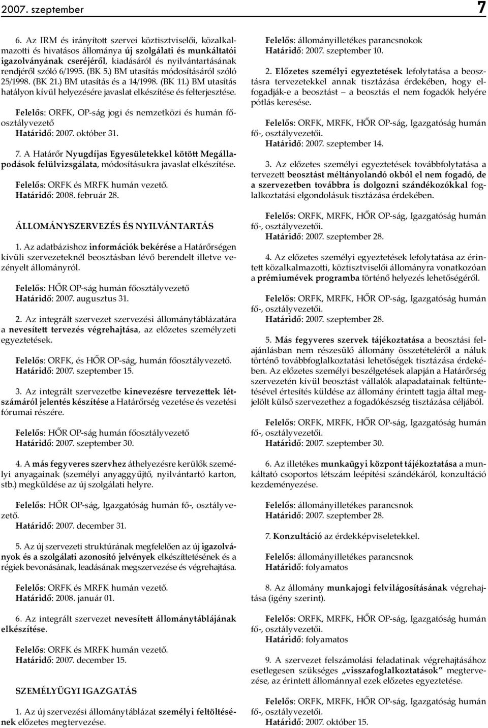 (BK 5.) BM utasítás módosításáról szóló 25/1998. (BK 21.) BM utasítás és a 14/1998. (BK 11.) BM utasítás hatályon kívül helyezésére javaslat elkészítése és felterjesztése.