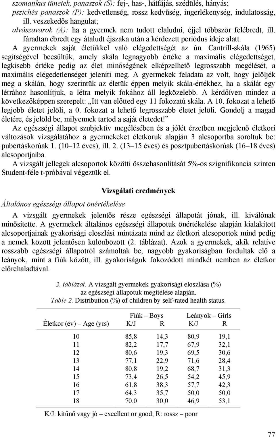 A gyermekek saját életükkel való elégedettségét az ún.