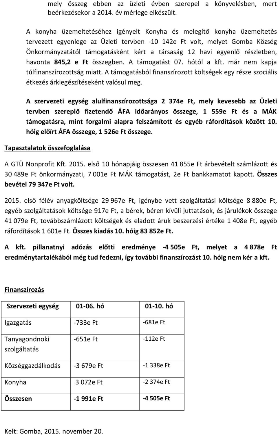 havi egyenlő részletben, havonta 845,2 e Ft összegben. A támogatást 07. hótól a kft. már nem kapja túlfinanszírozottság miatt.