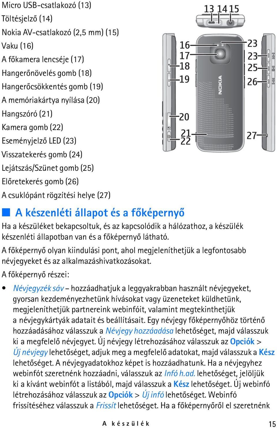 Ha a készüléket bekapcsoltuk, és az kapcsolódik a hálózathoz, a készülék készenléti állapotban van és a fõképernyõ látható.