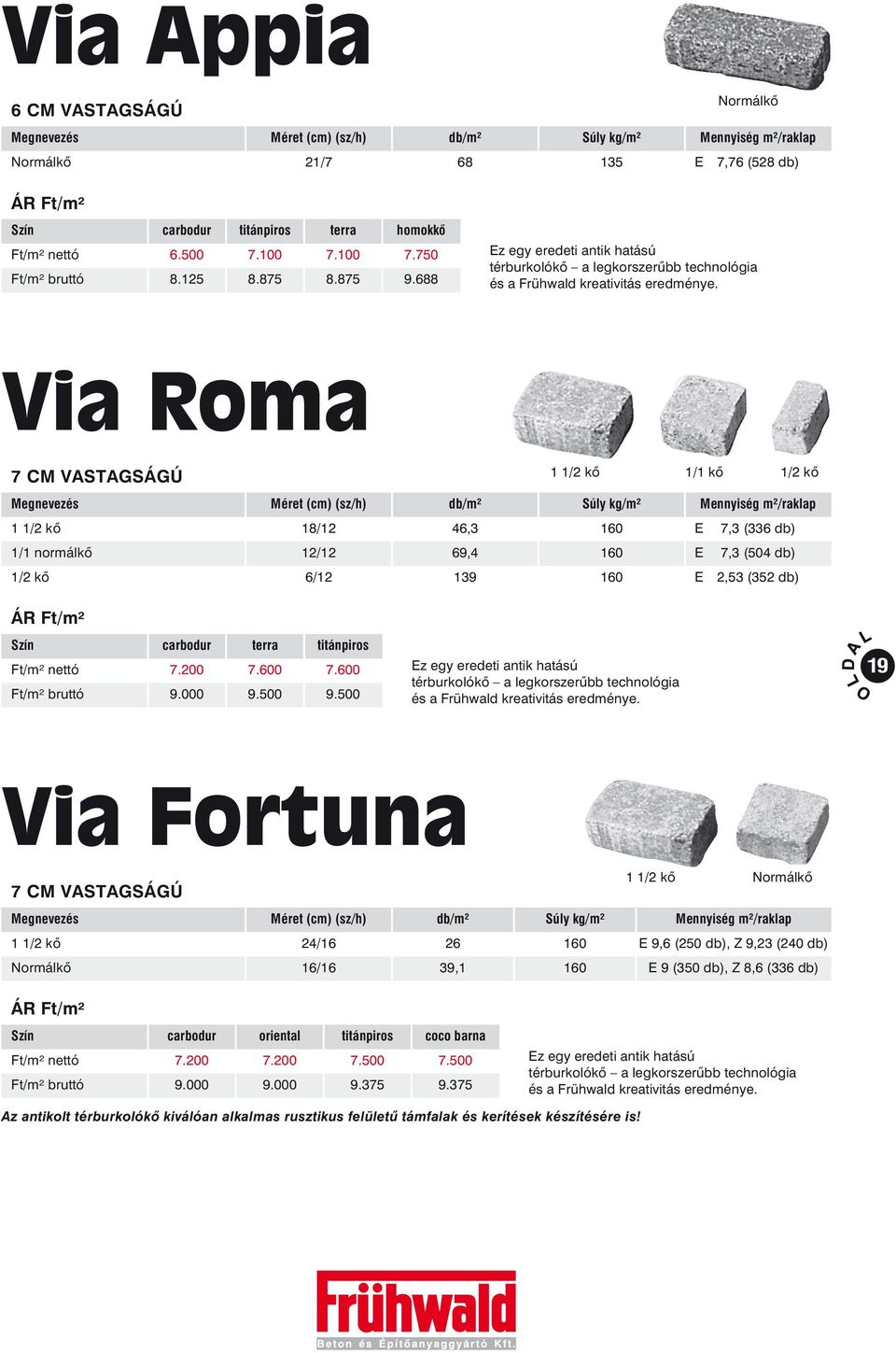 Via Roma 7 CM VASTAGSÁGÚ 1 1/2 kõ 1/1 normálkõ 1/2 kõ 1 1/2 kõ 1/1 kõ 1/2 kõ (sz/h) kg/m² Mennyiség m²/raklap 18/12 46,3 160 E 7,3 (336 db) 12/12 69,4 160 E 7,3 (504 db) 6/12 139 160 E 2,53 (352 db)