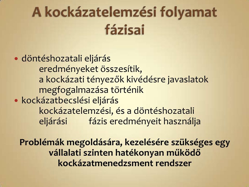 a döntéshozatali eljárási fázis eredményeit használja Problémák megoldására,