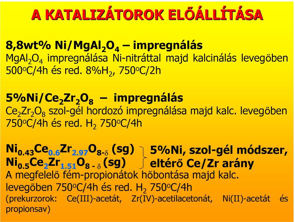 H 2 750 o C/4h Ni 0.43 Ce 0.6 Zr 2.97 O 8-δ (sg) Ni 0.5 Ce 2 Zr 1.