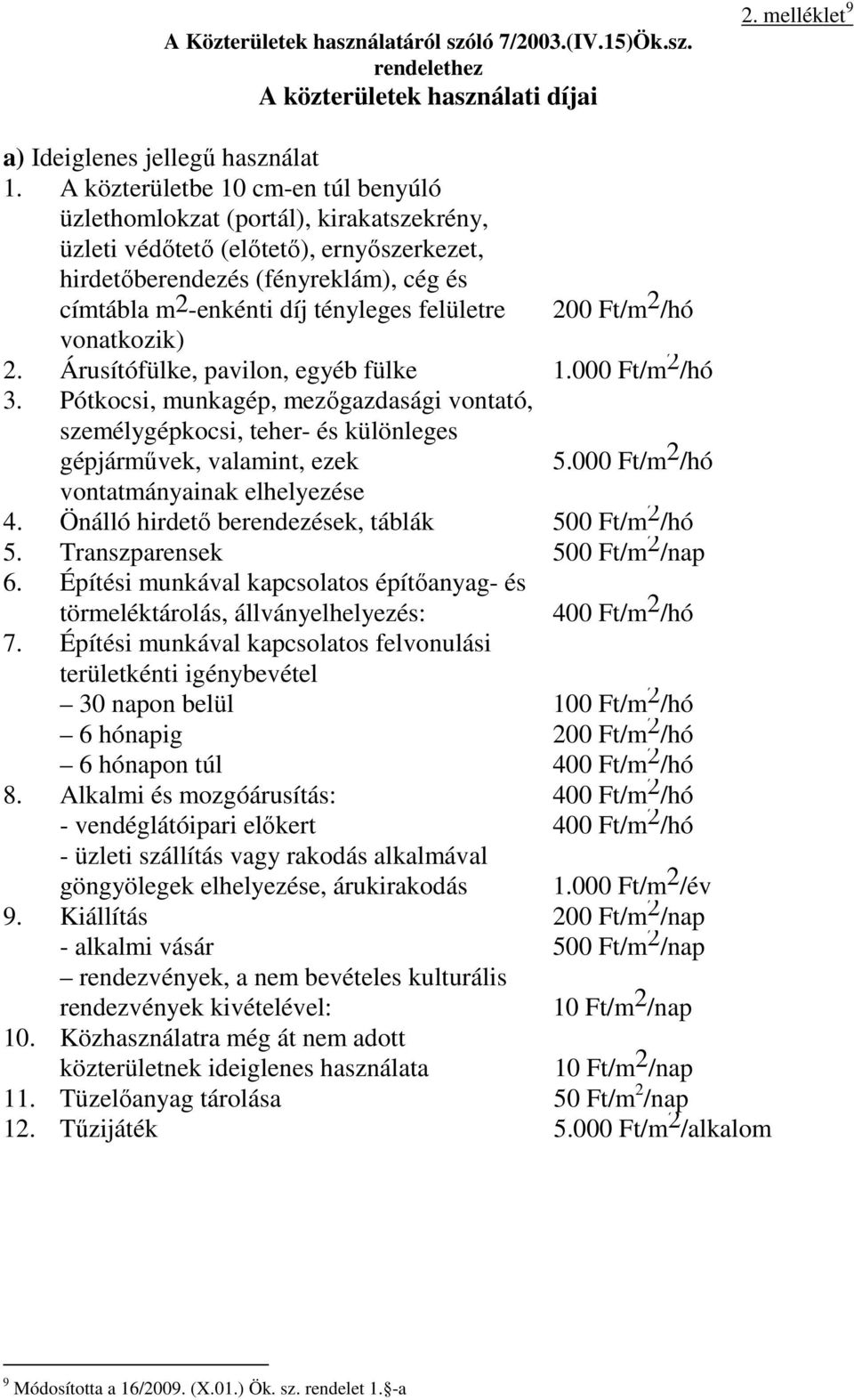 felületre vonatkozik) 200 Ft/m 2 /hó 2. Árusítófülke, pavilon, egyéb fülke 1.000 Ft/m 2 /hó 3.