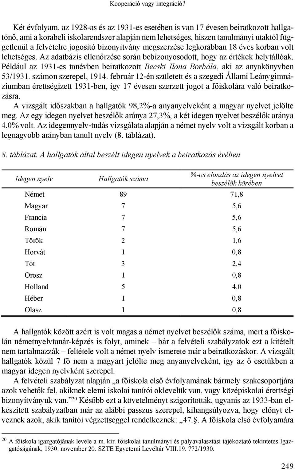 jogosító bizonyítvány megszerzése legkorábban 18 éves korban volt lehetséges. Az adatbázis ellenőrzése során bebizonyosodott, hogy az értékek helytállóak.