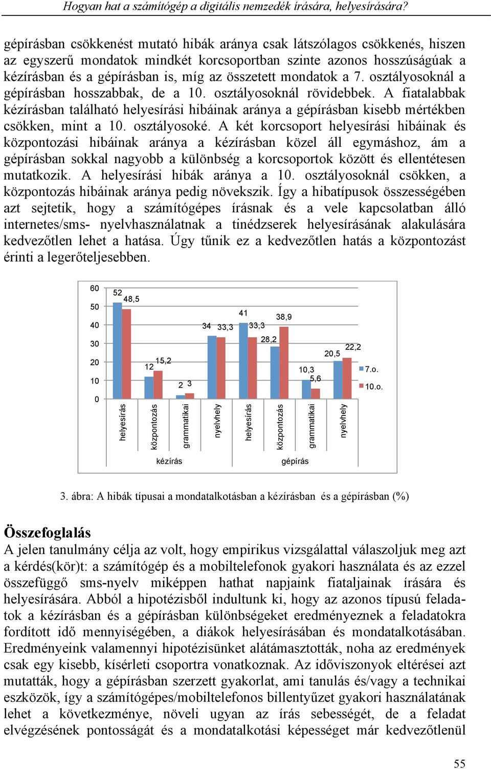 mondatok a 7. osztályosoknál a gépírásban hosszabbak, de a 10. osztályosoknál rövidebbek.