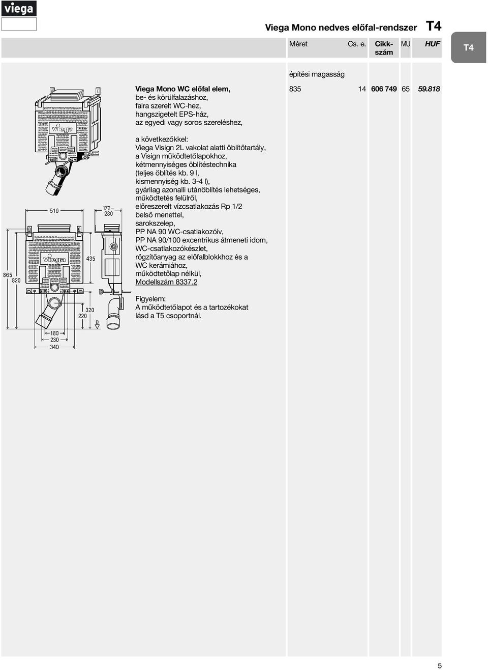 Cikkszám Viega Mono WC előfal elem, be- és körülfalazáshoz, falra szerelt WC-hez, az egyedi vagy soros szereléshez, Viega Visign 2L vakolat alatti öblítőtartály, a Visign