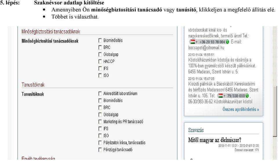 tanácsadó vagy tanúsító, klikkeljen a