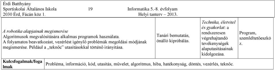 A folyamatos beavatkozást, vezérlést igénylő problémák megoldási módjának megismerése. Például a teknőc utasításokkal történő irányítása.