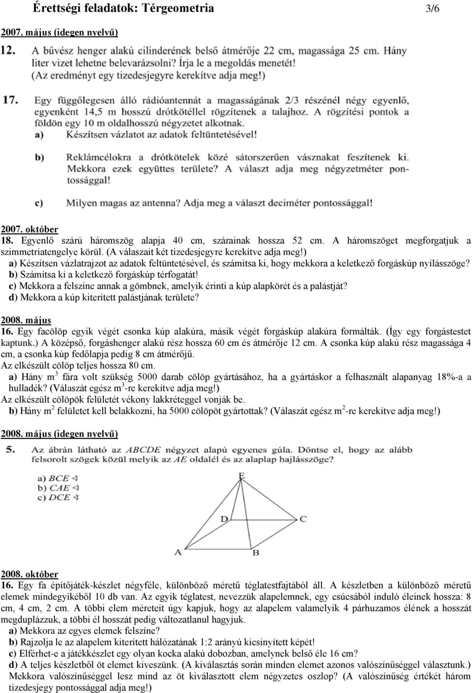 Érettségi feladatok: Térgeometria 1/6 - PDF Ingyenes letöltés