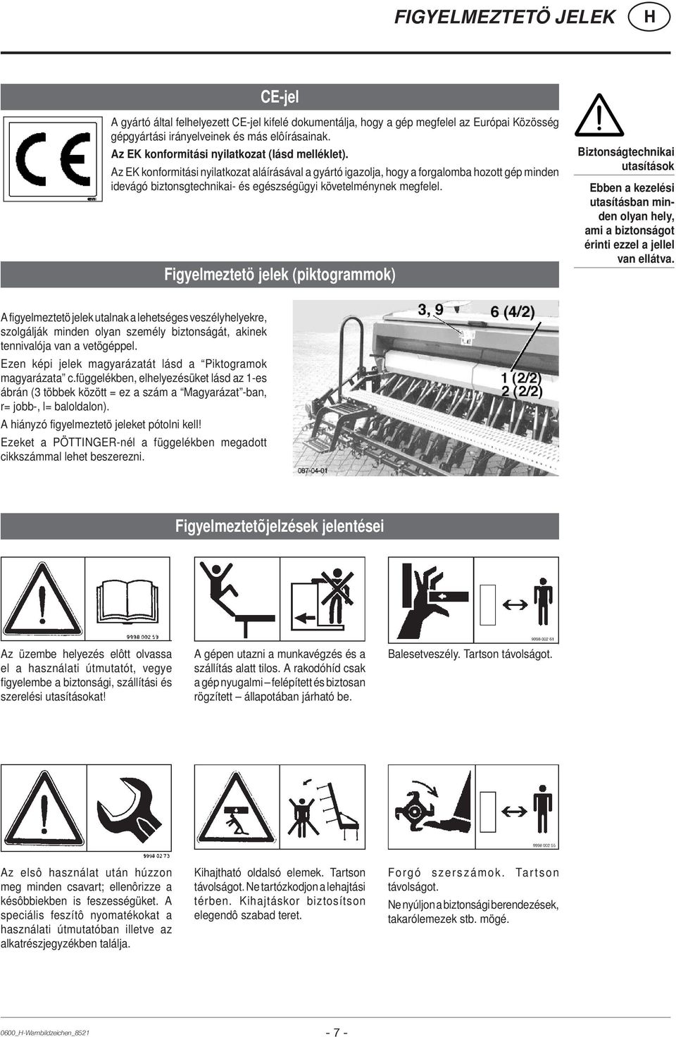 Az EK konformitási nyilatkozat aláírásával a gyártó igazolja, hogy a forgalomba hozott gép minden idevágó biztonsgtechnikai- és egészségügyi követelménynek megfelel.