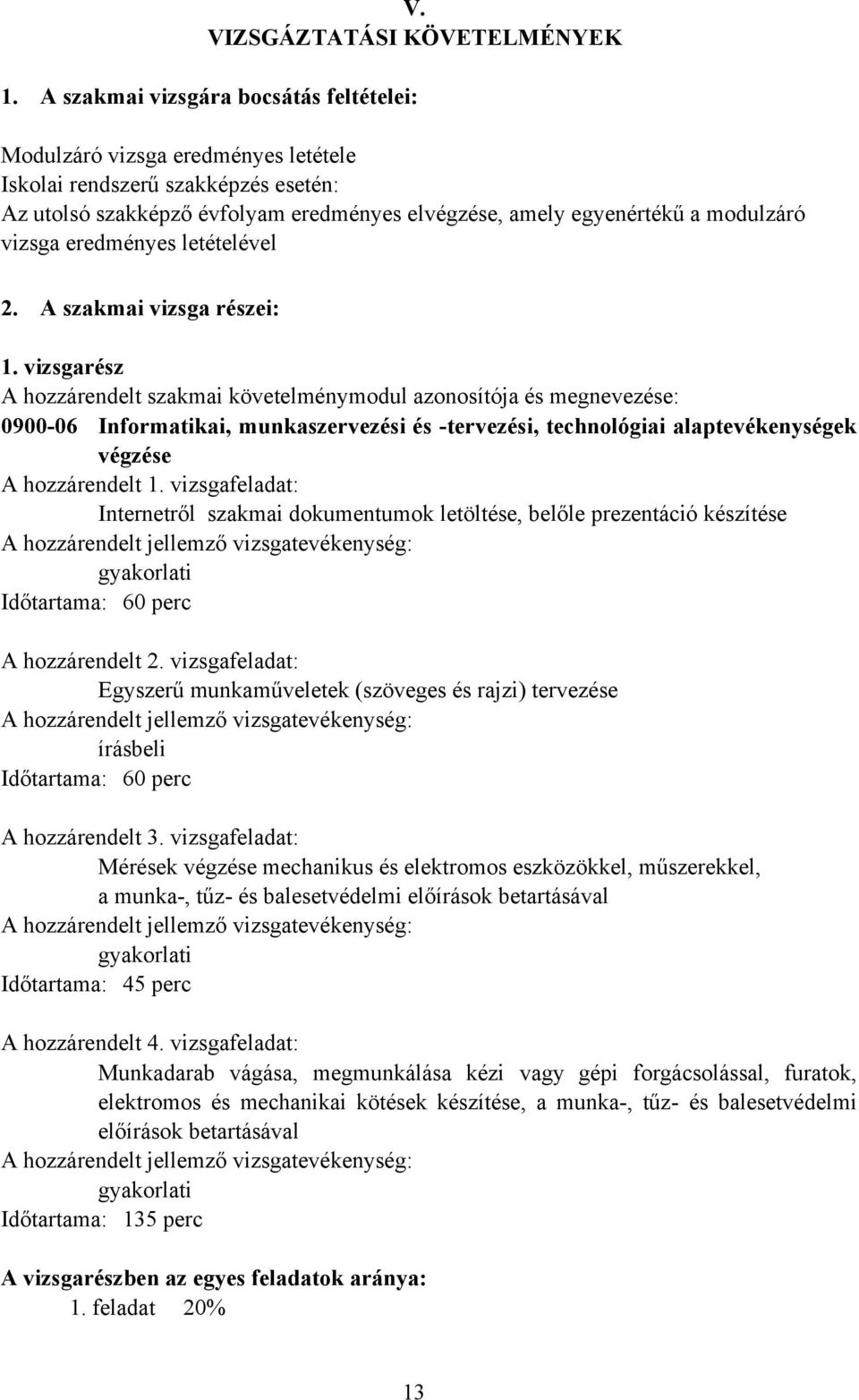 vizsga eredményes letételével 2. A szakmai vizsga részei: 1.