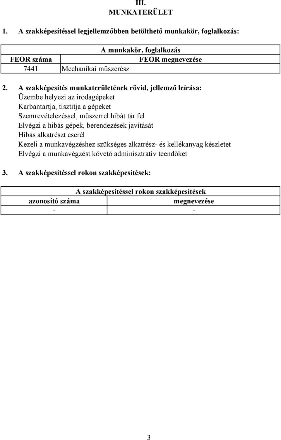 A szakképesítés munkaterületének rövid, jellemző leírása: Üzembe helyezi az irodagépeket Karbantartja, tisztítja a gépeket Szemrevételezéssel, műszerrel hibát tár