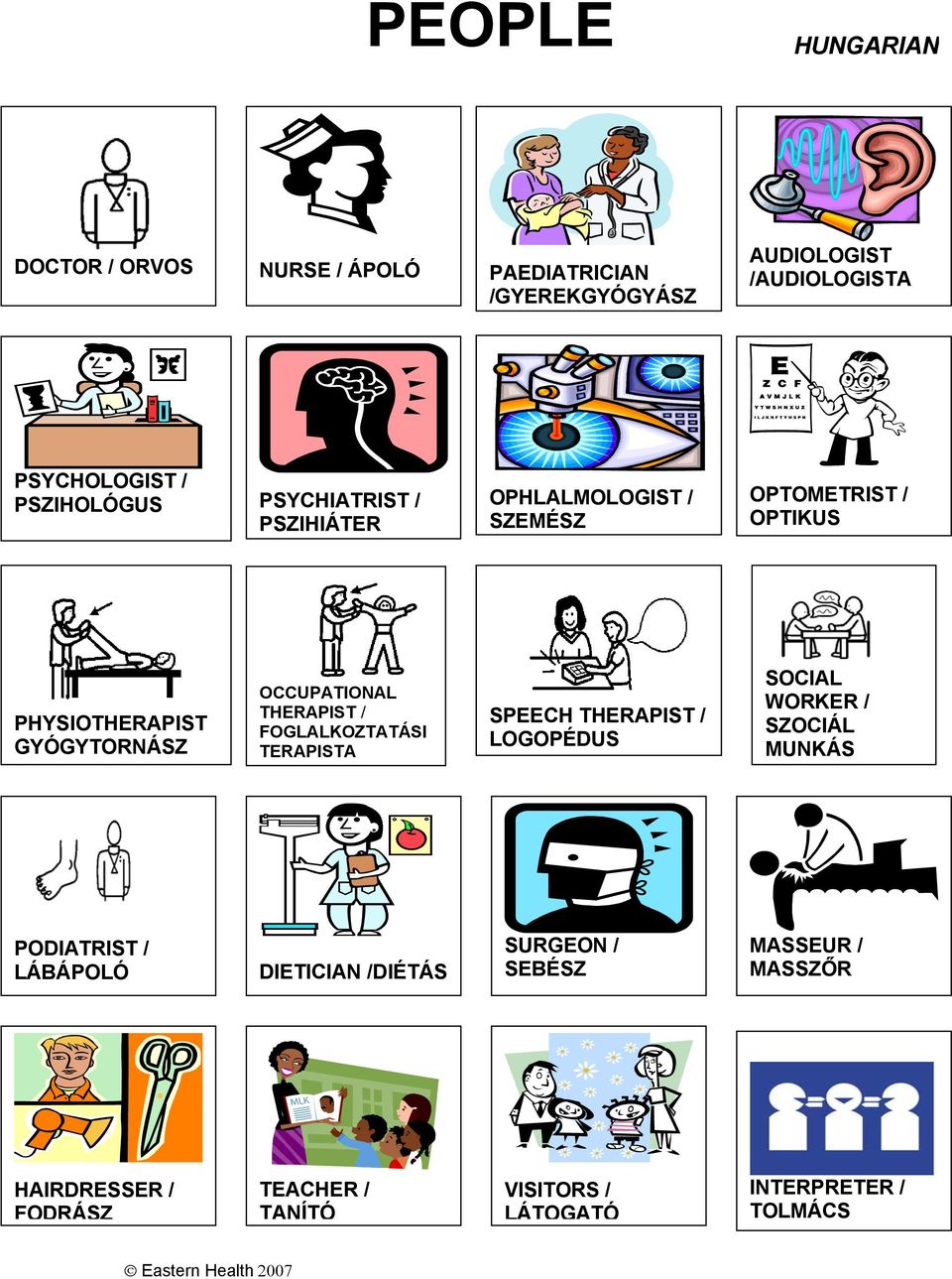 THERAPIST / FOGLALKOZTATÁSI TERAPISTA SPEECH THERAPIST / LOGOPÉDUS SOCIAL WORKER / SZOCIÁL MUNKÁS PODIATRIST / LÁBÁPOLÓ