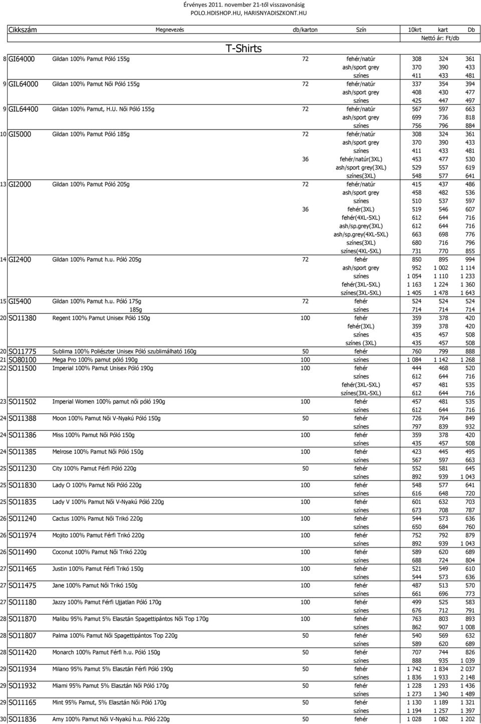 Gildan 100% Pamut Női Póló 155g 72 fehér/natúr 337 354 394 ash/sport grey 408 430 477 színes 425 447 497 9 GIL64400 Gildan 100% Pamut, H.U.