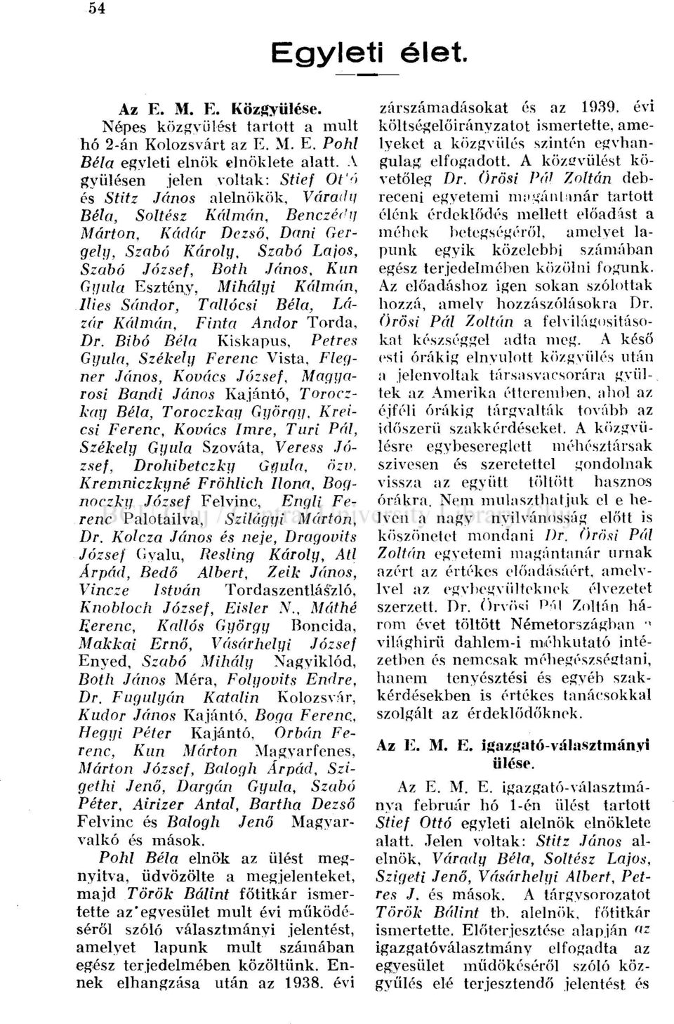 y Márton, Kádár Dezső, Dani Gergely, Szabó Károly, Szabó Lajos, Szabó József, Both János, Kun Gyula Esztény, Mihályi Kálmán, llies Sándor, Tallócsi Béla, Lázár Kálmán, Finta Andor Torda, Dr.