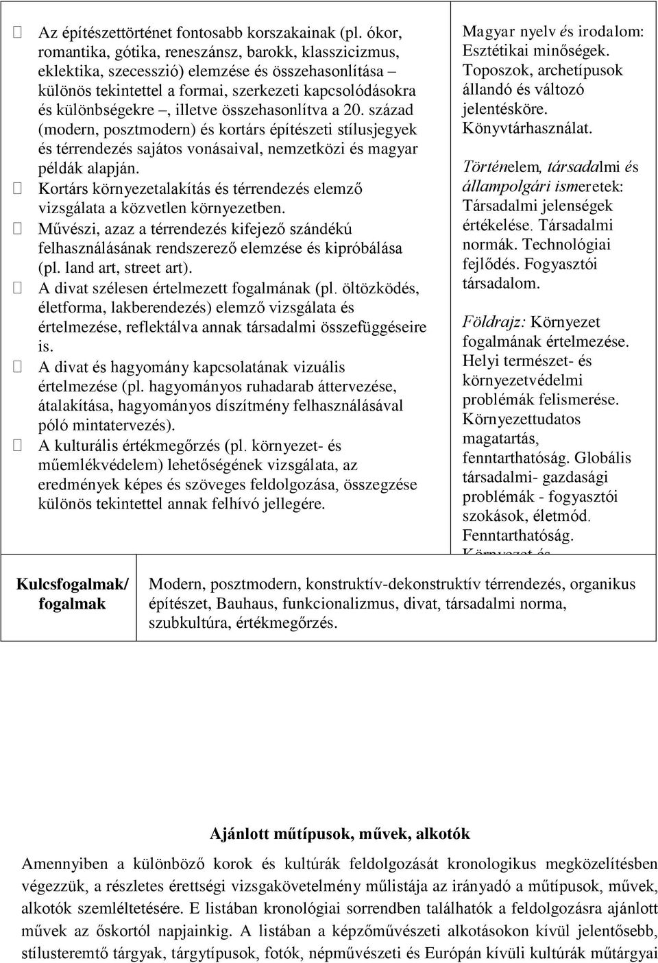 összehasonlítva a 20. század (modern, posztmodern) és kortárs építészeti stílusjegyek és térrendezés sajátos vonásaival, nemzetközi és magyar példák alapján.