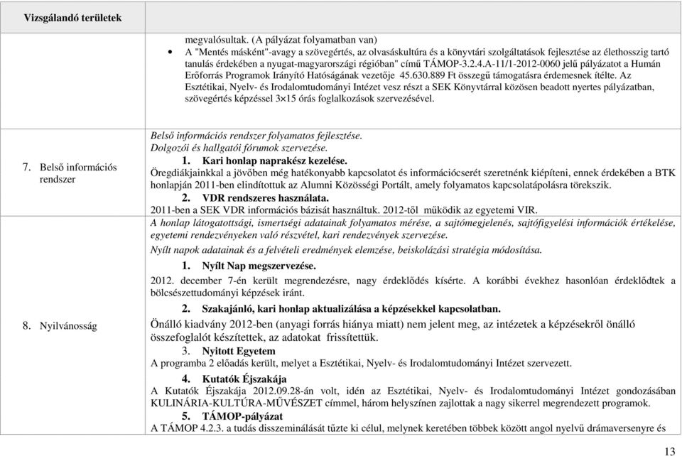 régióban" című TÁMOP-3.2.4.A-11/1-2012-0060 jelű pályázatot a Humán Erőforrás Programok Irányító Hatóságának vezetője 45.630.889 Ft összegű támogatásra érdemesnek ítélte.