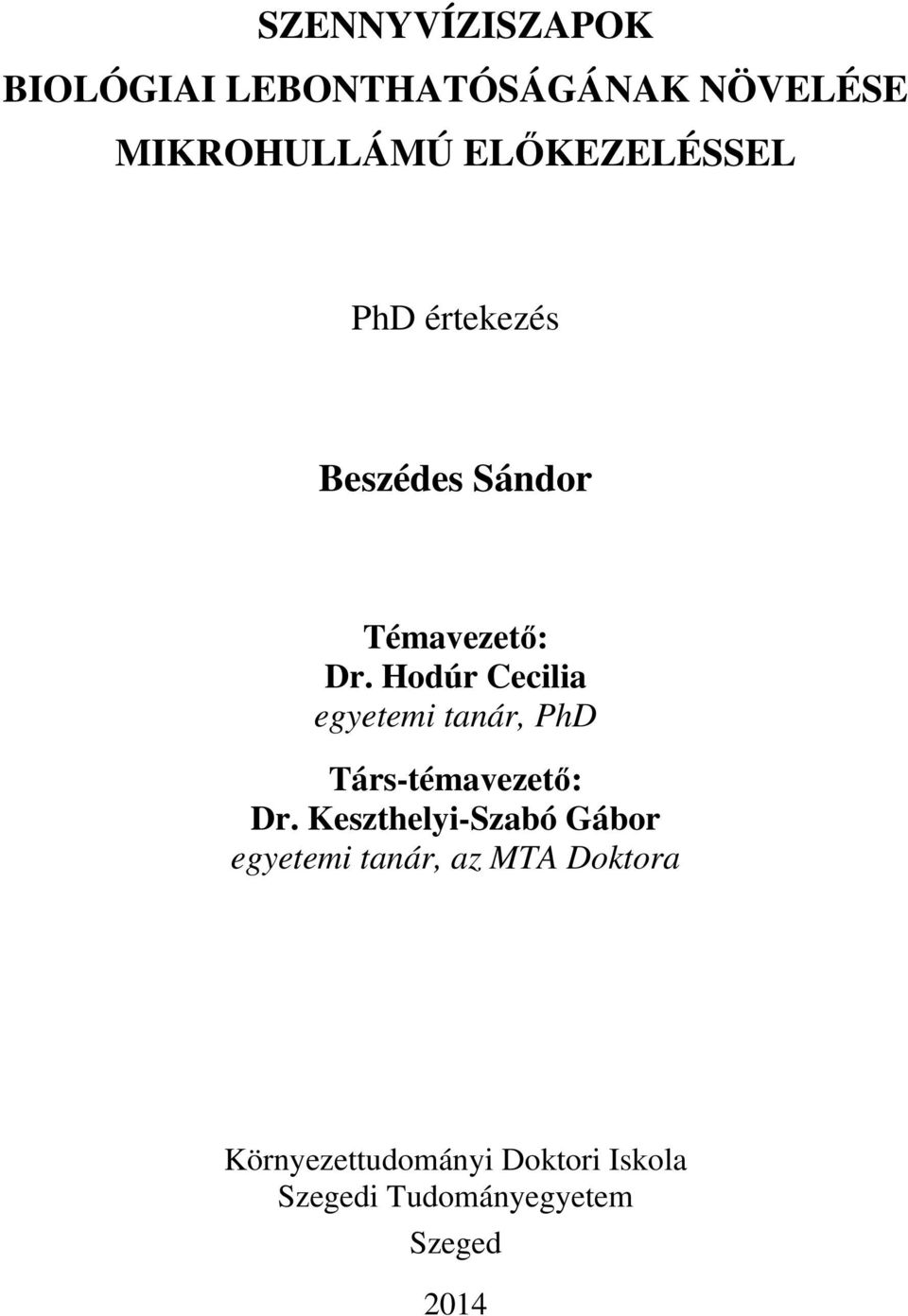 Hodúr Cecilia egyetemi tanár, PhD Társ-témavezető: Dr.