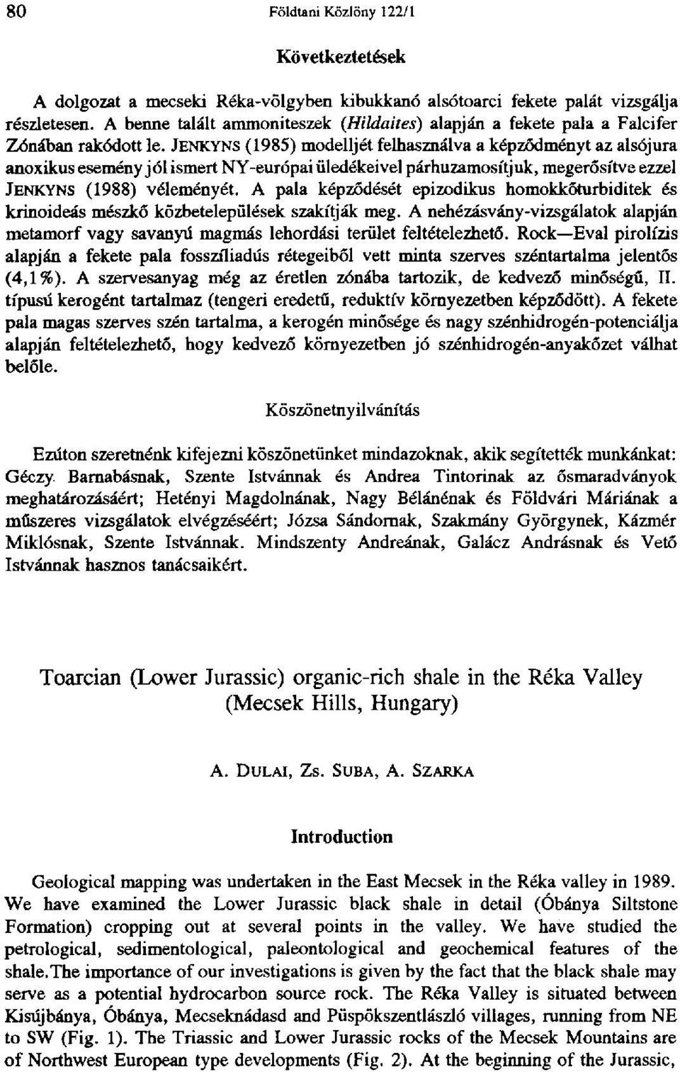 JENKYNS (1985) modelljét felhasználva a képződményt az alsójura anoxikus esemény jól ismert NY-európai üledékeivel párhuzamosítjuk, megerősítve ezzel JENKYNS (1988) véleményét.