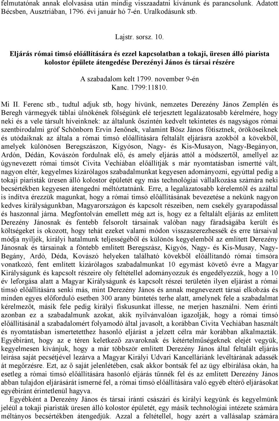 1799:11810. Mi II. Ferenc stb.