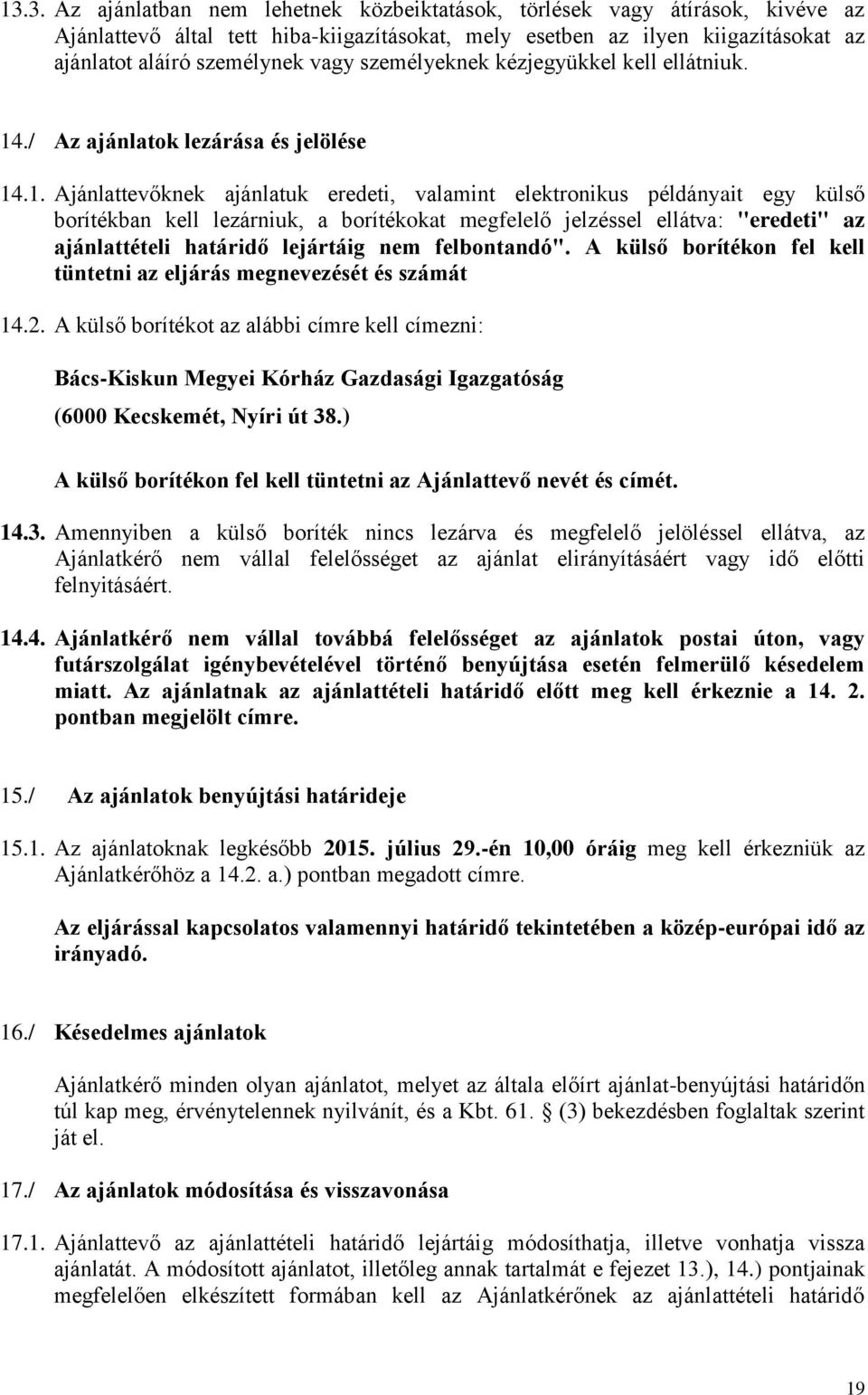 ./ Az ajánlatok lezárása és jelölése 14