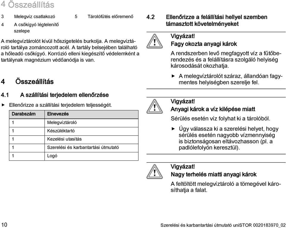 1 A szállítási terjedelem ellenőrzése Ellenőrizze a szállítási terjedelem teljességét.