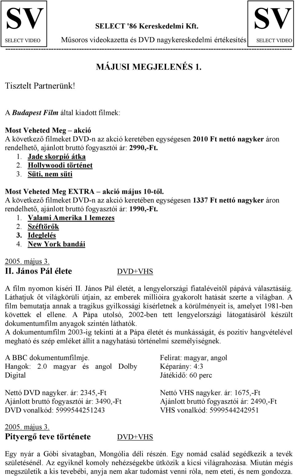 Tisztelt Partnerünk! MÁJUSI MEGJELENÉS 1.