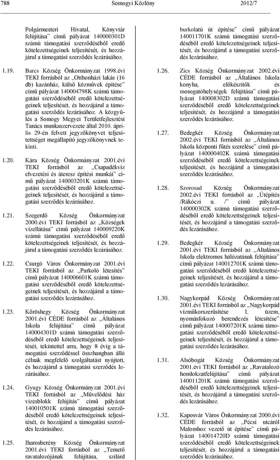munkaszervezete által 2010. április 29-én felvett jegyzőkönyvet teljesítettséget megállapító jegyzőkönyvnek tekinti. 1.20. Kára Község Önkormányzat 2001.