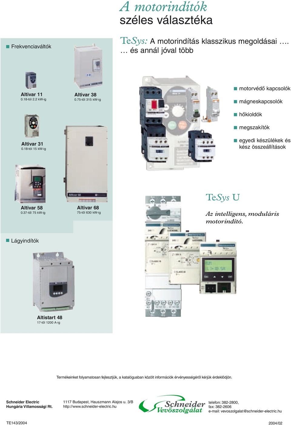 37-tôl 75 kw-ig Altivar 68 75-tôl 630 kw-ig TeSys U Az intelligens, moduláris motorindító.