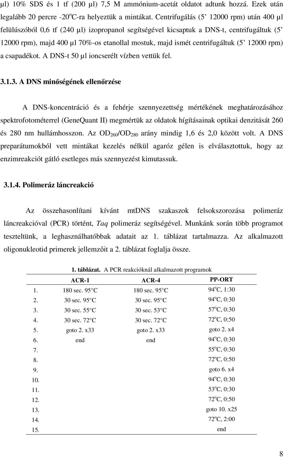 centrifugáltuk (5 12000 rpm) a csapadékot. A DNS-t 50 µl ioncserélt vízben vettük fel. 3.