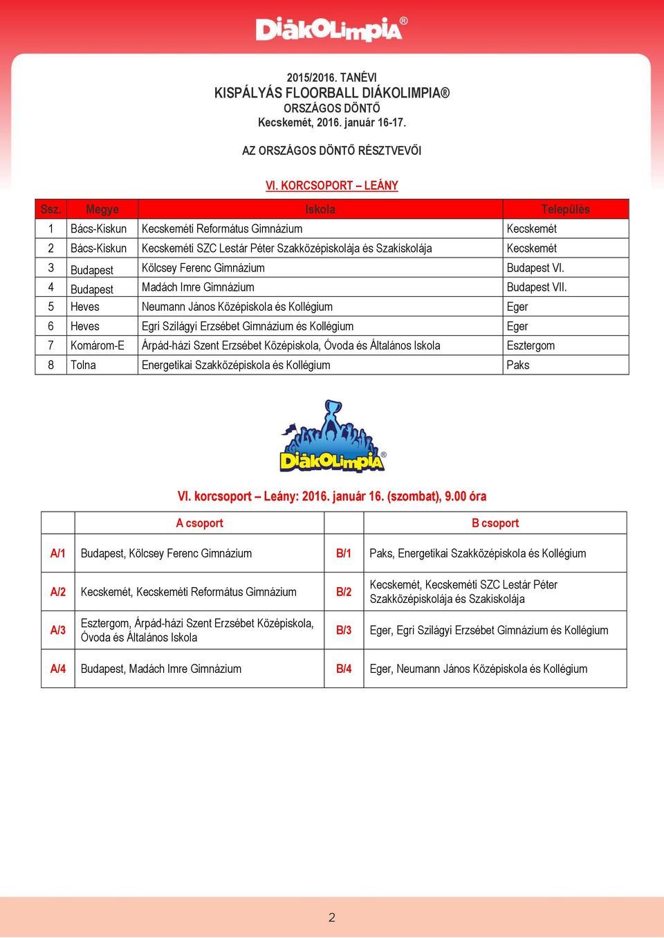 5 Heves Neumann János Középiskola és Kollégium Eger 6 Heves Egri Szilágyi Erzsébet Gimnázium és Kollégium Eger 7 Komárom-E Árpád-házi Szent Erzsébet Középiskola, Óvoda és Általános Iskola Esztergom 8