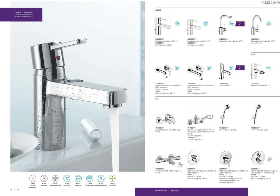 mosdócsaptelep falon belüli egységhez kinyúlás 230 mm 38243 Falon belüli egység NÁ 15* 381160530 Állószelep NÁ 15 385300575 Egykaros bidécsap NÁ 10 KÁD 386700575 egykaros kádtöltő- és zuhanycsap NA