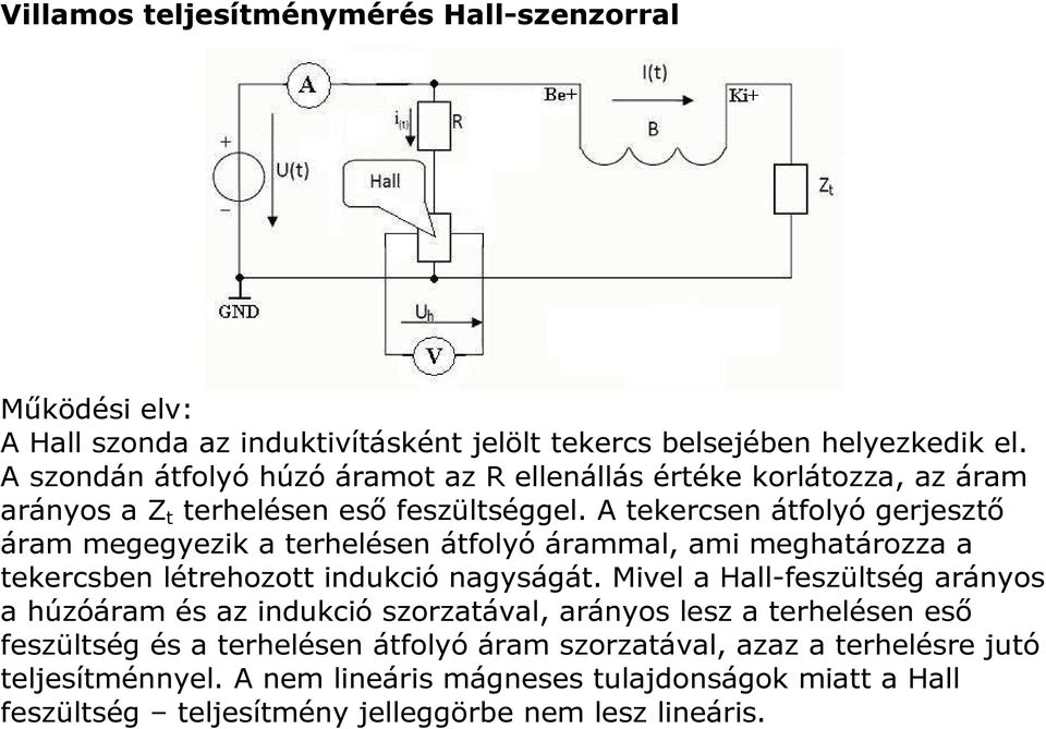 A tekercsen átfolyó gerjesztő áram megegyezik a terhelésen átfolyó árammal, ami meghatározza a tekercsben létrehozott indukció nagyságát.