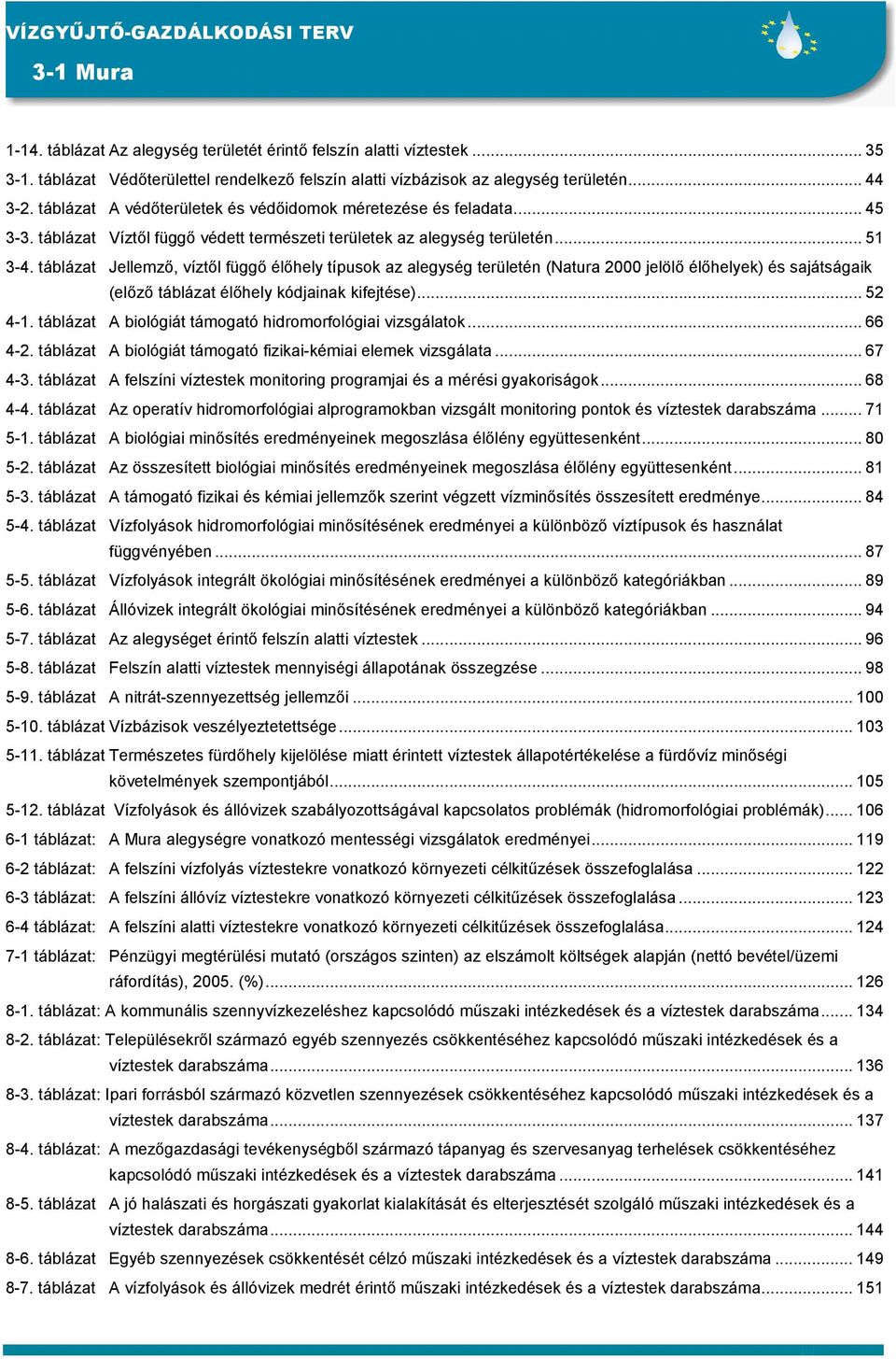 táblázat Jellemzı, víztıl függı élıhely típusok az alegység területén (Natura 2000 jelölı élıhelyek) és sajátságaik (elızı táblázat élıhely kódjainak kifejtése)... 52 4-1.