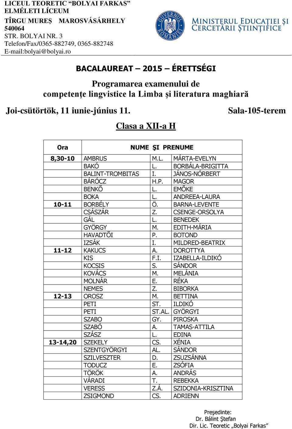 DOROTTYA KIS F.I. IZABELLA-ILDIKÓ KOCSIS S. SÁNDOR KOVÁCS M. MELÁNIA MOLNÁR E. RÉKA NEMES Z. BIBORKA 12-13 OROSZ M. BETTINA PETI ST. ILDIKÓ PETI ST.AL. GYÖRGYI SZABO GY. PIROSKA SZABÓ A.