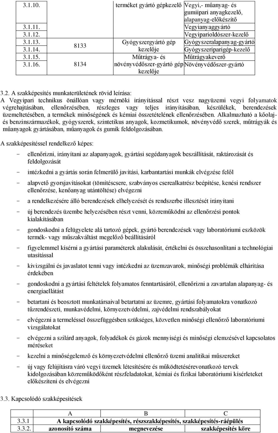 8134 növényvédőszer-gyártó gép Növényvédőszer-gyártó kezelője 3.2.