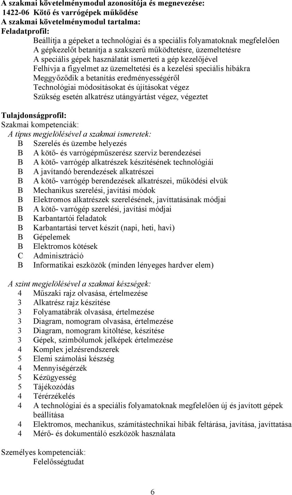 speciális hibákra Meggyőződik a betanítás eredményességéről Technológiai módosításokat és újításokat végez Szükség esetén alkatrész utángyártást végez, végeztet Tulajdonságprofil: Szakmai